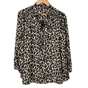 Leopard Print Blouse with Bow Tie – Animal Print, Lightweight, Trendy Style
